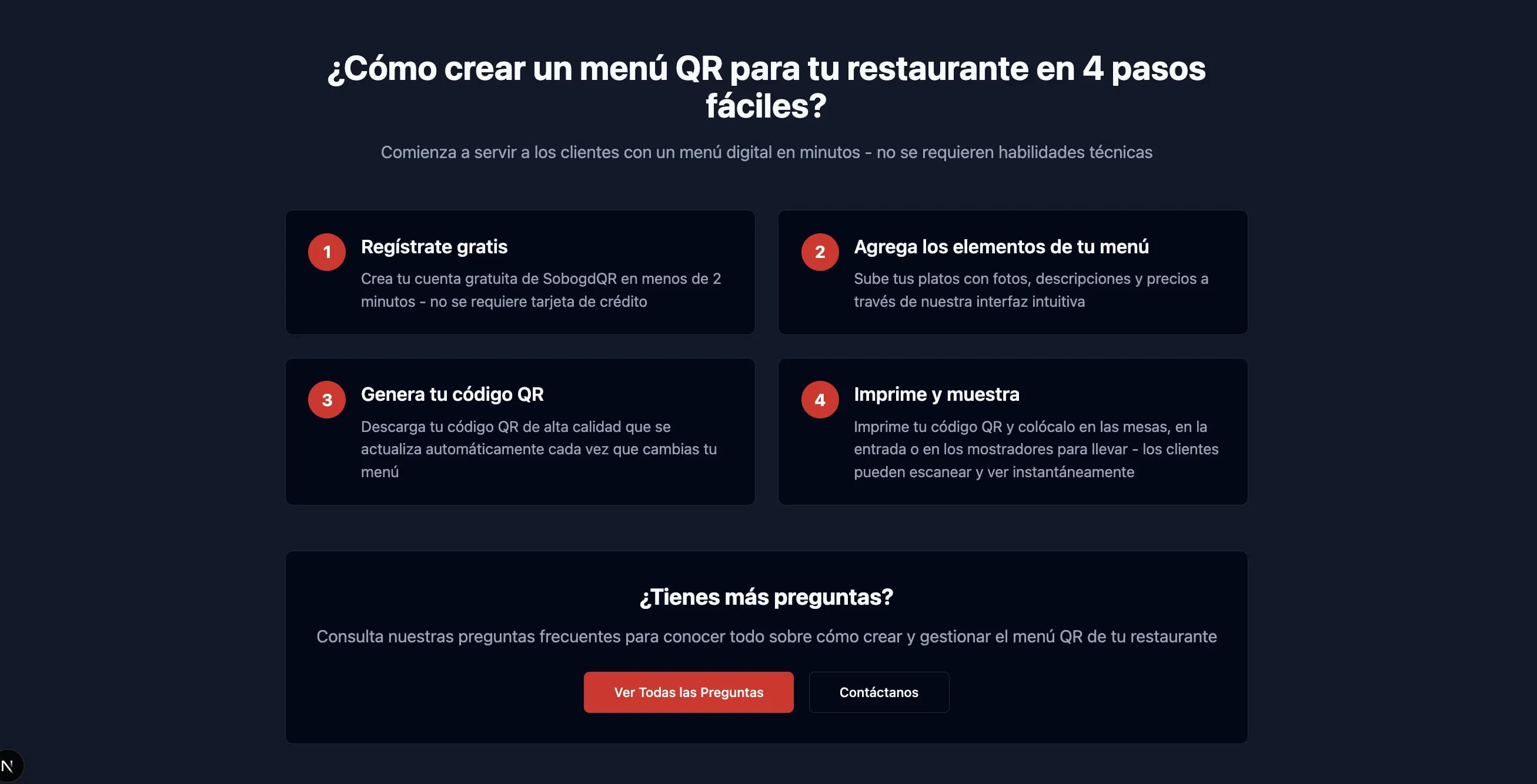 Cómo obtener menú QR para restaurantes - página FAQ dedicada