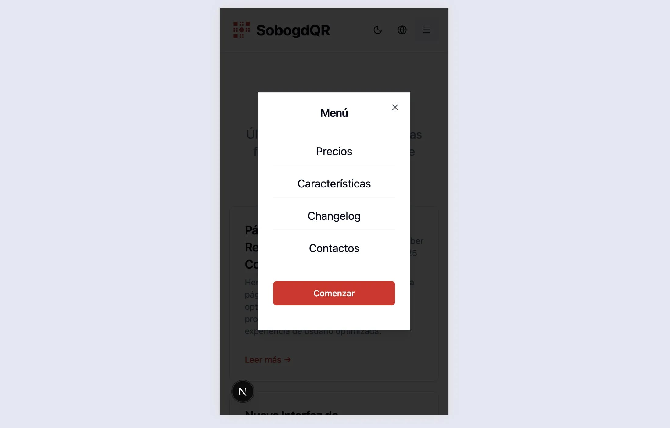 Mobile-optimized hamburger menu for restaurant website
