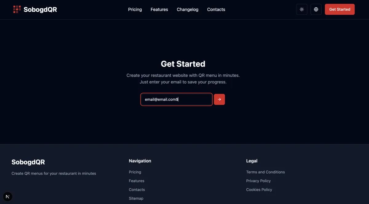Email input step of SobogdQR authentication